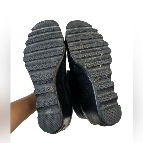 Sorel Fiona Wedge Black Leather Ankle Booties Chunky Heel Size 7.5 - Picture 5 of 7